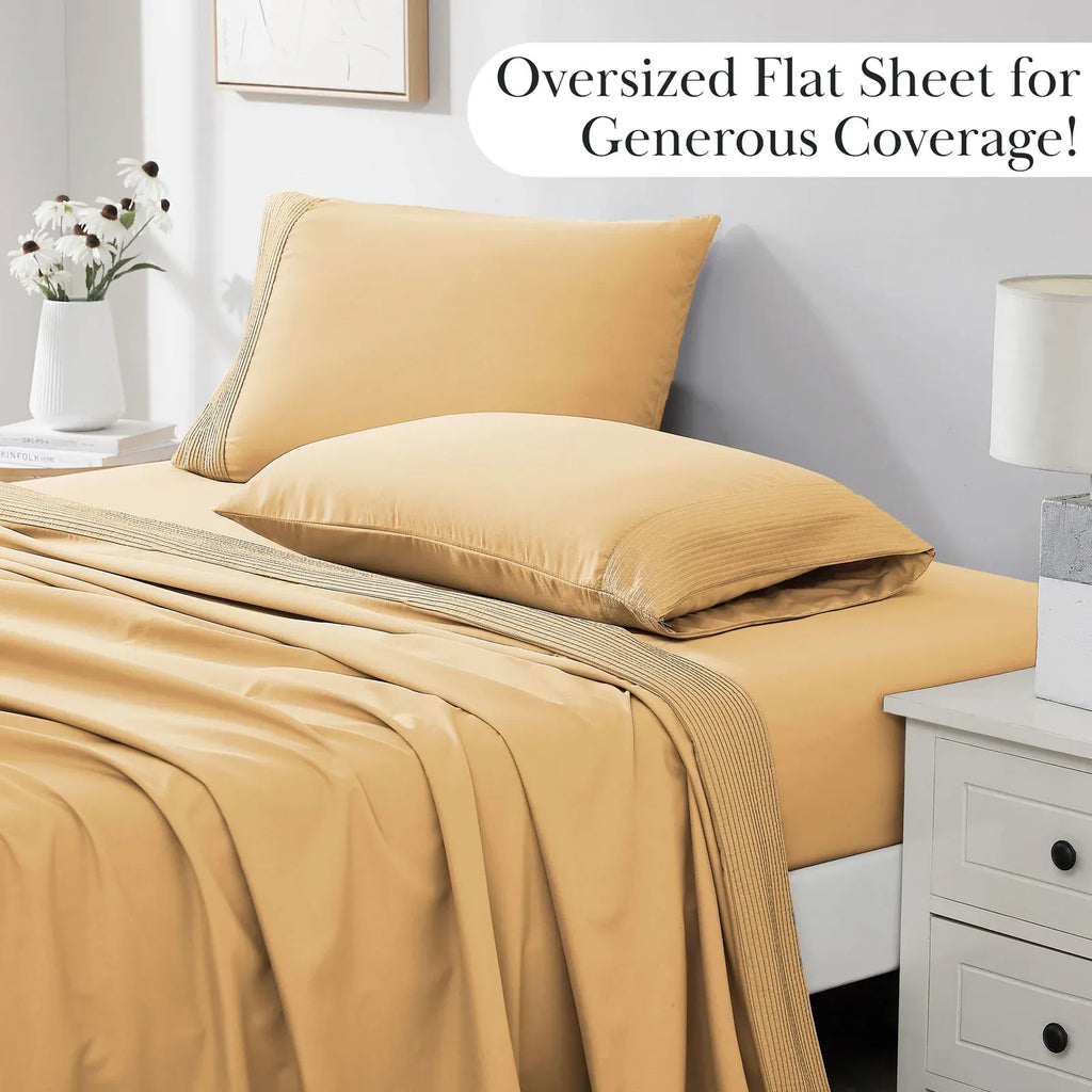 Pleated Microfiber Bed Sheet Set with 21-Inch Extra Deep Pockets for a Soft and Coordinated Bedroom