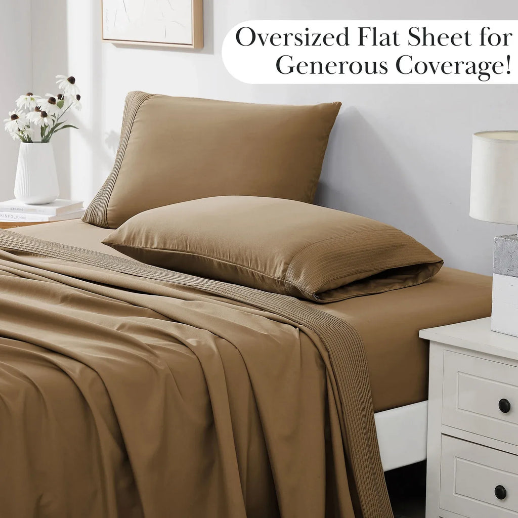 Pleated Microfiber Bed Sheet Set with 21-Inch Extra Deep Pockets for a Soft and Coordinated Bedroom