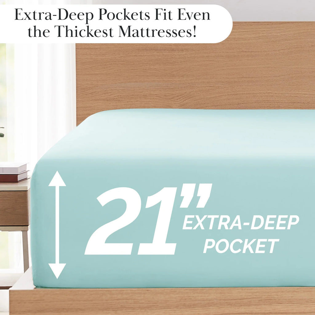 Pleated Microfiber Bed Sheet Set with 21-Inch Extra Deep Pockets for a Soft and Coordinated Bedroom