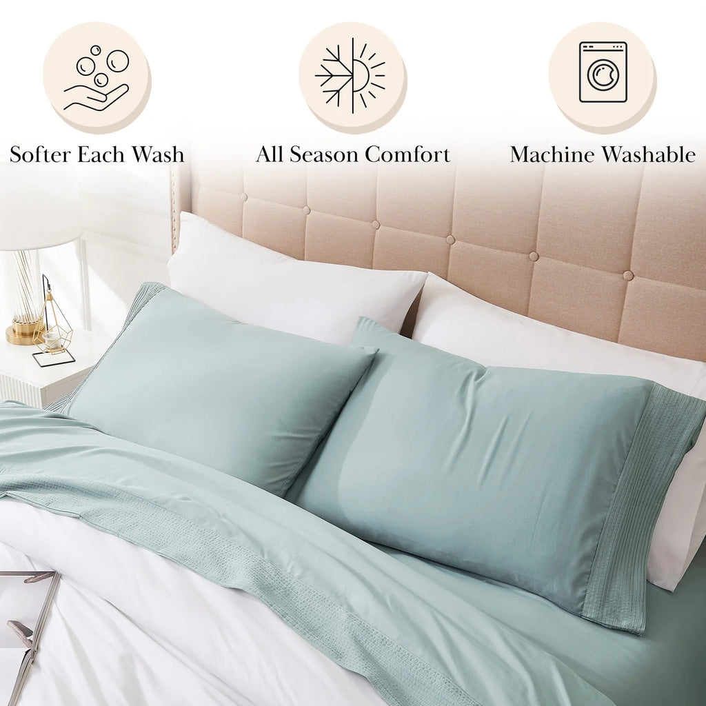 Pleated Microfiber Bed Sheet Set with 21-Inch Extra Deep Pockets for a Soft and Coordinated Bedroom