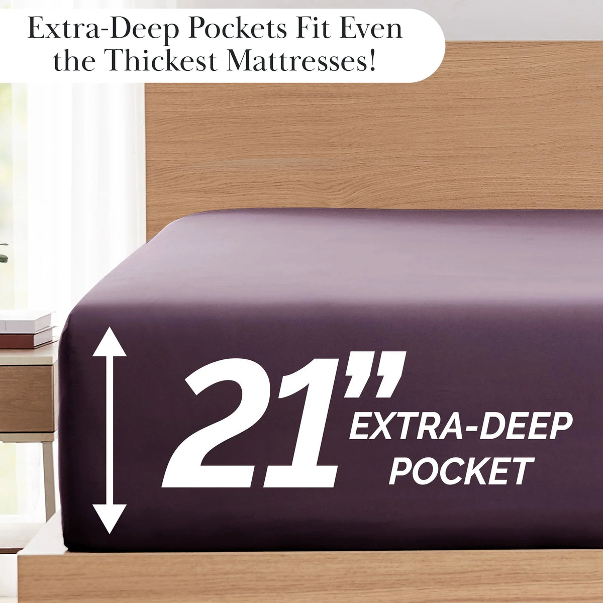 Pleated Microfiber Bed Sheet Set with 21-Inch Extra Deep Pockets for — Purple / Twin XL / Purple / Full / Purple / Split King
