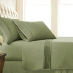 Pleated Microfiber Bed Sheet Set with 21-Inch Extra Deep Pockets for a Soft and Coordinated Bedroom — Sage Green / Full