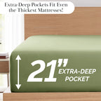 Pleated Microfiber Bed Sheet Set with 21-Inch Extra Deep Pockets for a Soft and Coordinated Be — Sage Green / California King