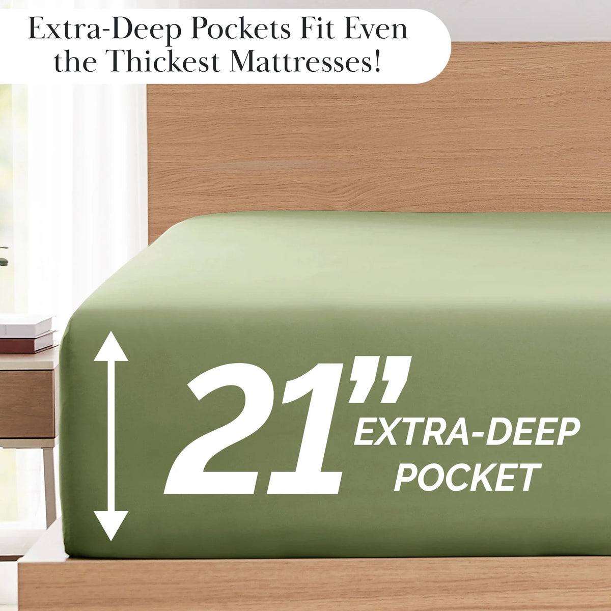 Pleated Microfiber Bed Sheet Set with 21-Inch Extra Deep Pockets for a Soft and Coordinated Be — Sage Green / California King