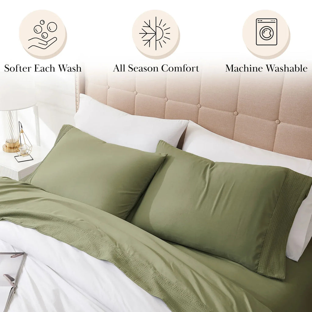 Pleated Microfiber Bed Sheet Set with 21-Inch Extra Deep Pockets for a Soft and Coordinated Bedroom