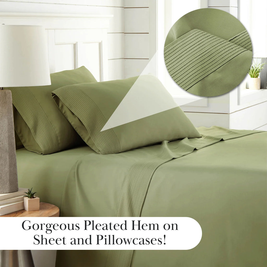 Pleated Microfiber Bed Sheet Set with 21-Inch Extra Deep Pockets for a Soft and Coordinated Bedroom