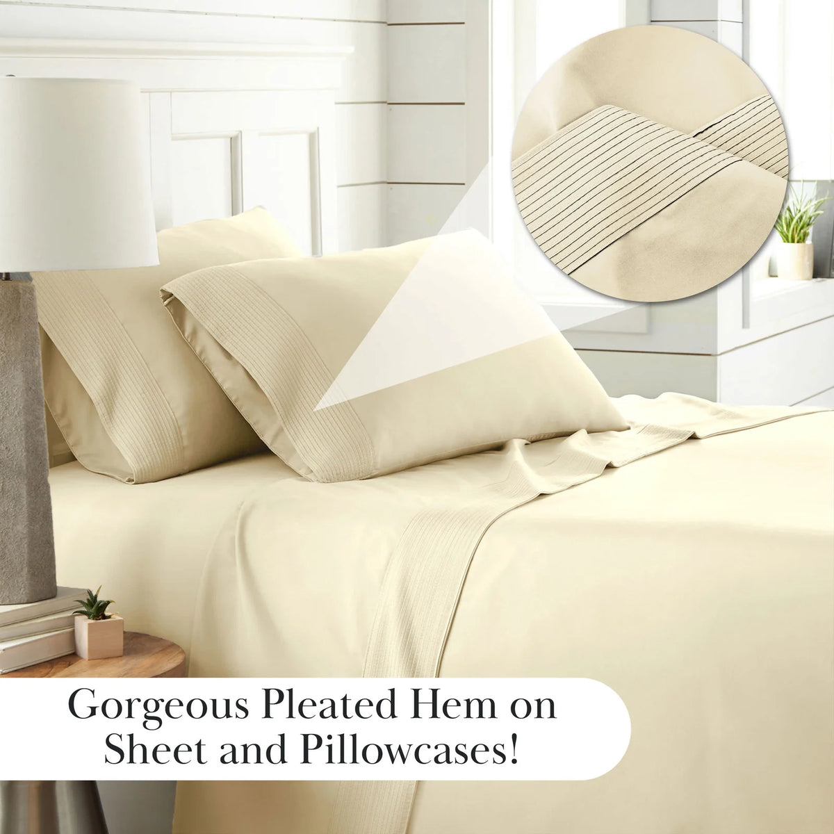 Pleated Microfiber Bed Sheet Set with 21-Inch Extra Deep Pockets for a Soft and Coordinated Bedroom