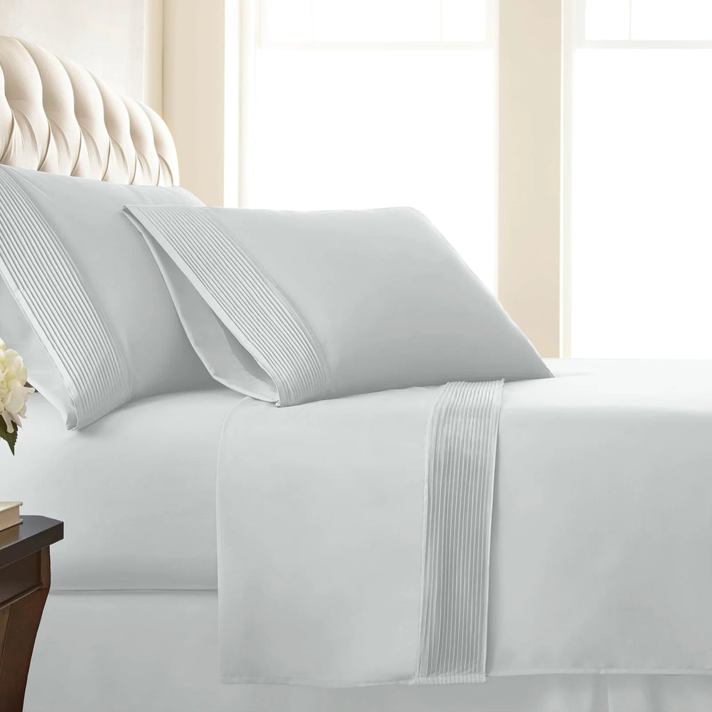Pleated Microfiber Bed Sheet Set with 21-Inch Extra Deep Pockets for a Soft and Coordinated Bedroom — White / California King