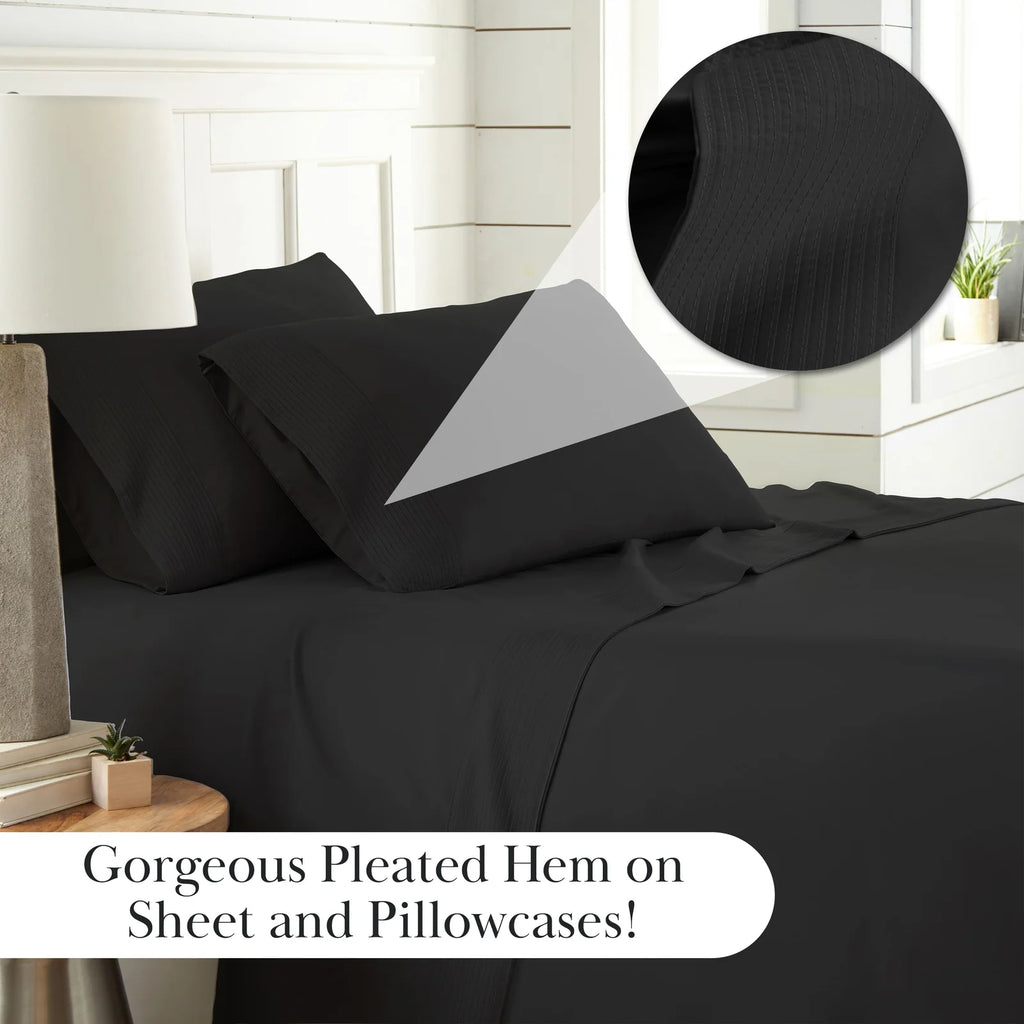 Pleated Microfiber Bed Sheet Set with 21-Inch Extra Deep Pockets for a Soft and Coordinated Bedroom
