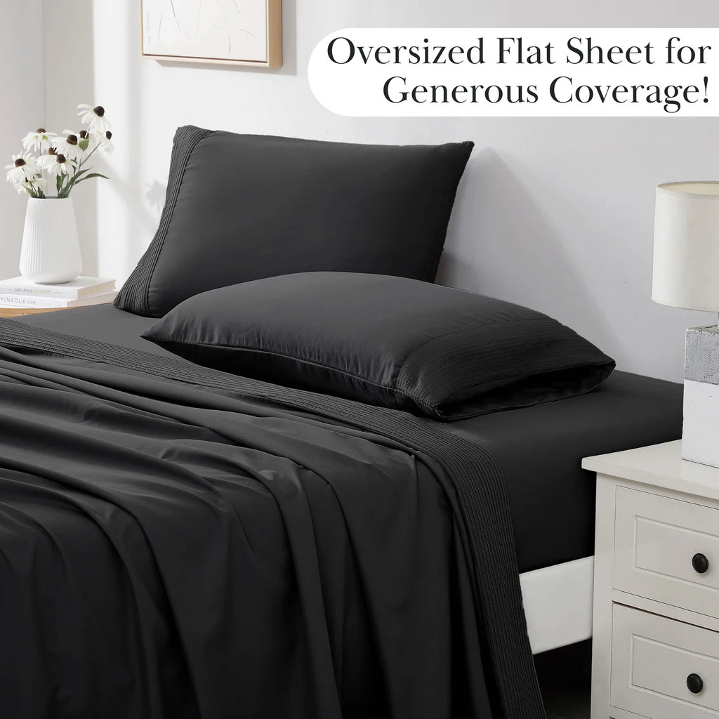 Pleated Microfiber Bed Sheet Set with 21-Inch Extra Deep Pockets for a Soft and Coordinated Bedroom