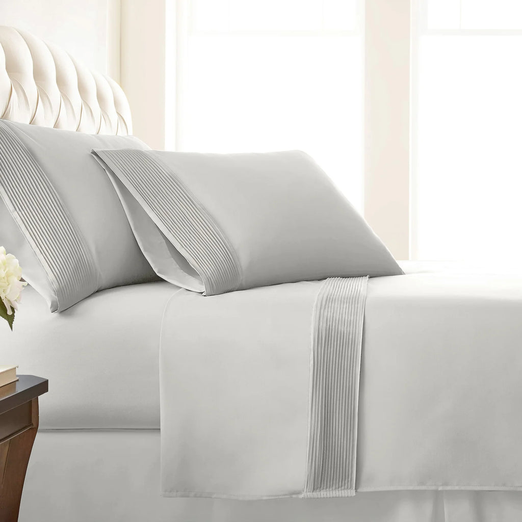 Pleated Microfiber Bed Sheet Set with 21-Inch Extra Deep Pockets for a Soft and Coordinated Bedroom — Light Grey / Twin XL
