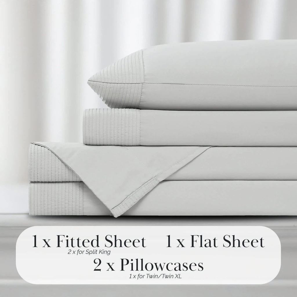Pleated Microfiber Bed Sheet Set with 21-Inch Extra Deep Pockets for a Soft and Coordinated Bedroom — Light Grey / Twin