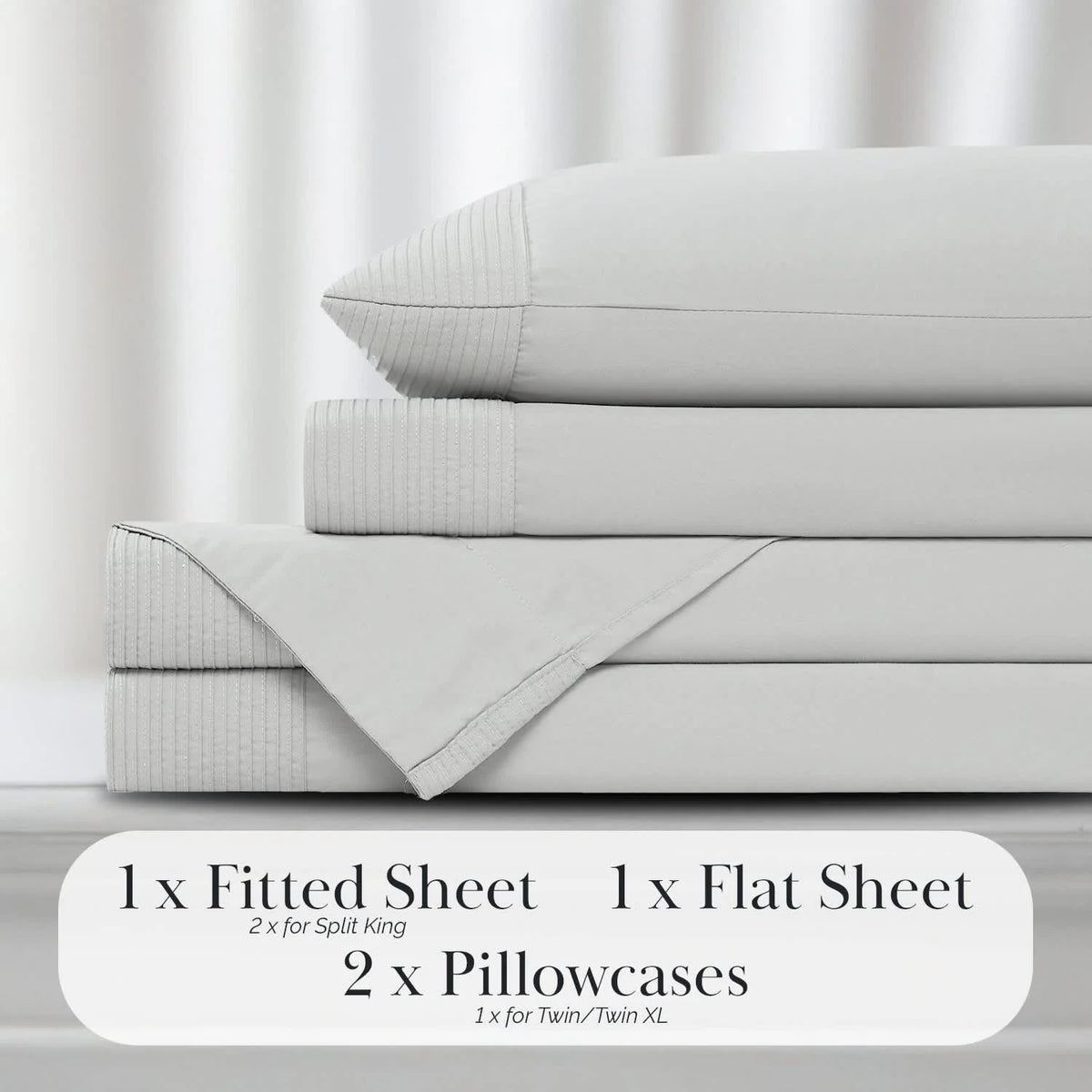 Pleated Microfiber Bed Sheet Set with 21-Inch Extra Deep Pockets for a Soft and Coordinated Bedroom — Light Grey / Twin