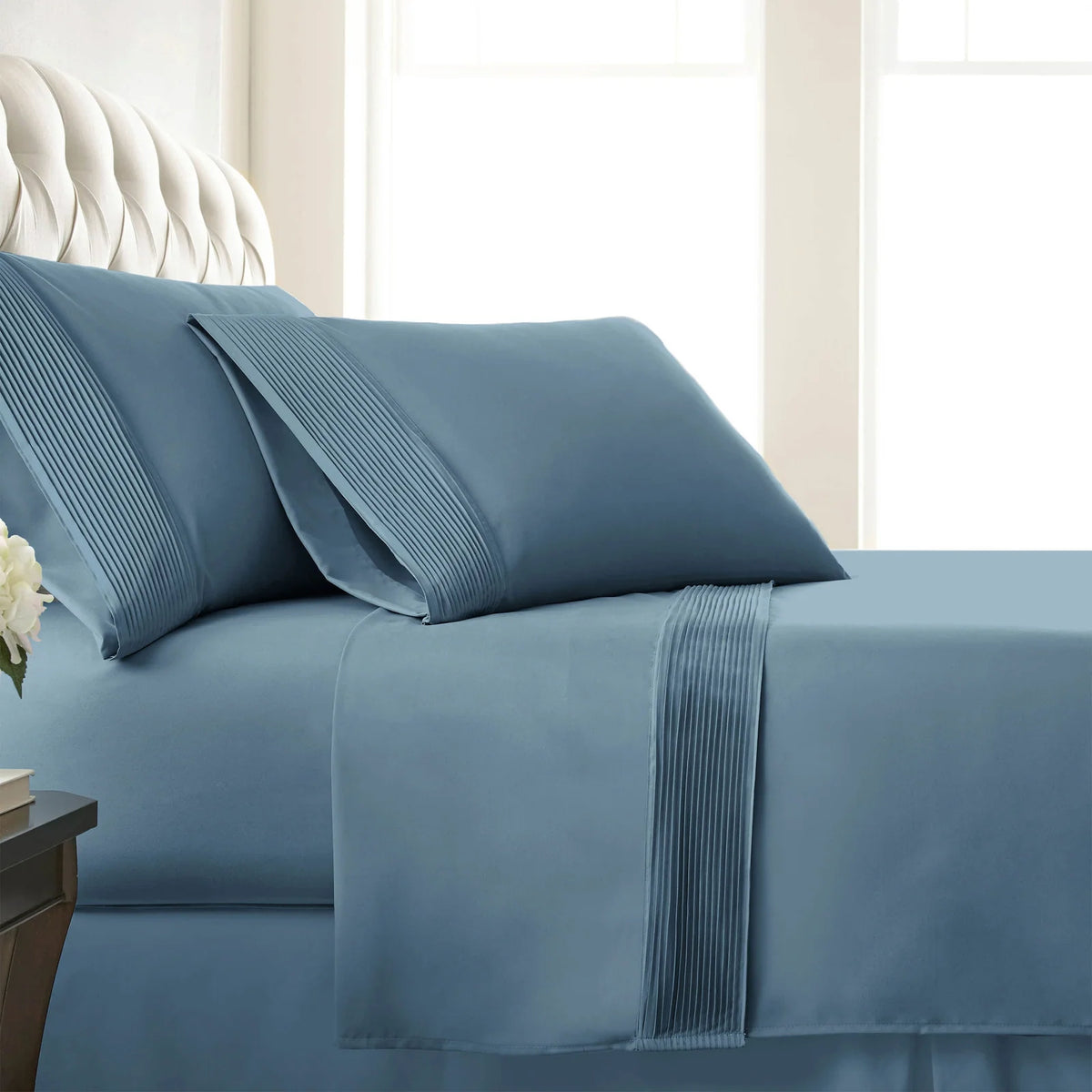 Pleated Microfiber Bed Sheet Set with 21-Inch Extra Deep Pockets for a Soft and Coordinated Bedroom — Coronet Blue / Twin