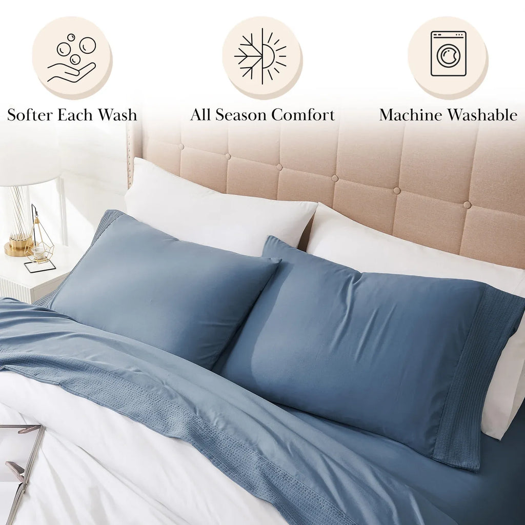 Pleated Microfiber Bed Sheet Set with 21-Inch Extra Deep Pockets for a Soft and Coordinated Bedroom