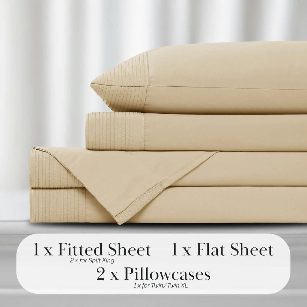 Pleated Microfiber Bed Sheet Set with 21-Inch Extra Deep Pockets for a Soft and Coordinated Bedroom