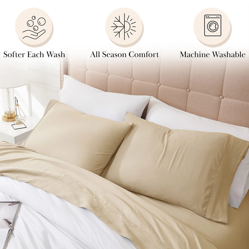 Pleated Microfiber Bed Sheet Set with 21-Inch Extra Deep Pockets for a Soft and Coordinated Bedroom