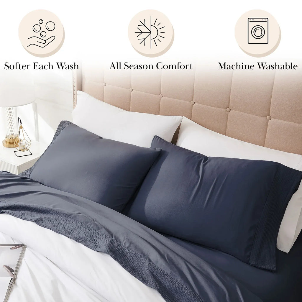 Pleated Microfiber Bed Sheet Set with 21-Inch Extra Deep Pockets for a Soft and Coordinated Bedroom