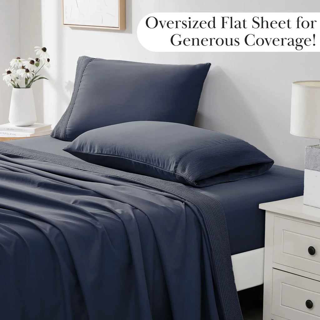 Pleated Microfiber Bed Sheet Set with 21-Inch Extra Deep Pockets for a Soft and Coordinated Bedroom