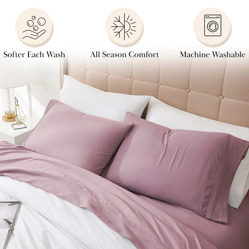 Pleated Microfiber Bed Sheet Set with 21-Inch Extra Deep Pockets for a Soft and Coordinated Bedroom