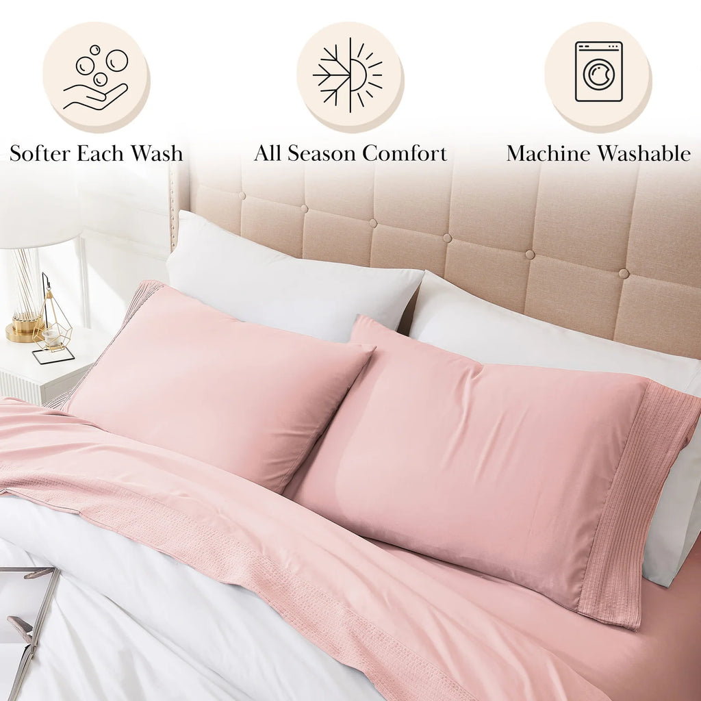 Pleated Microfiber Bed Sheet Set with 21-Inch Extra Deep Pockets for a Soft and Coordinated Bedroom