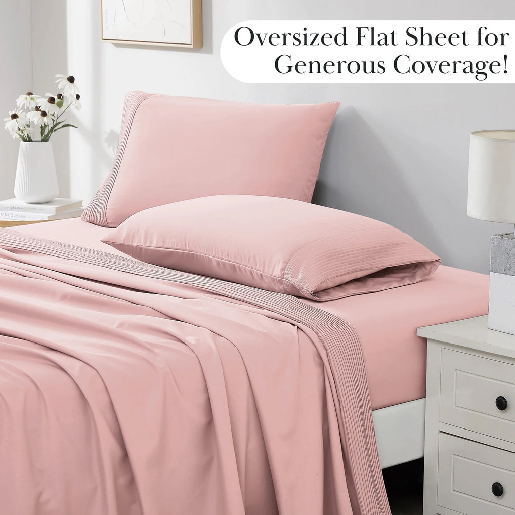 Pleated Microfiber Bed Sheet Set with 21-Inch Extra Deep Pockets for a Soft and Coordinated Bedroom
