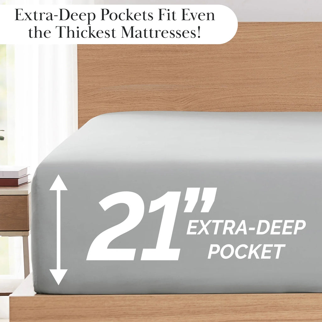 Pleated Microfiber Bed Sheet Set with 21-Inch Extra Deep Pockets for a Soft and Coordinated Bedroom — Steel Grey / Twin