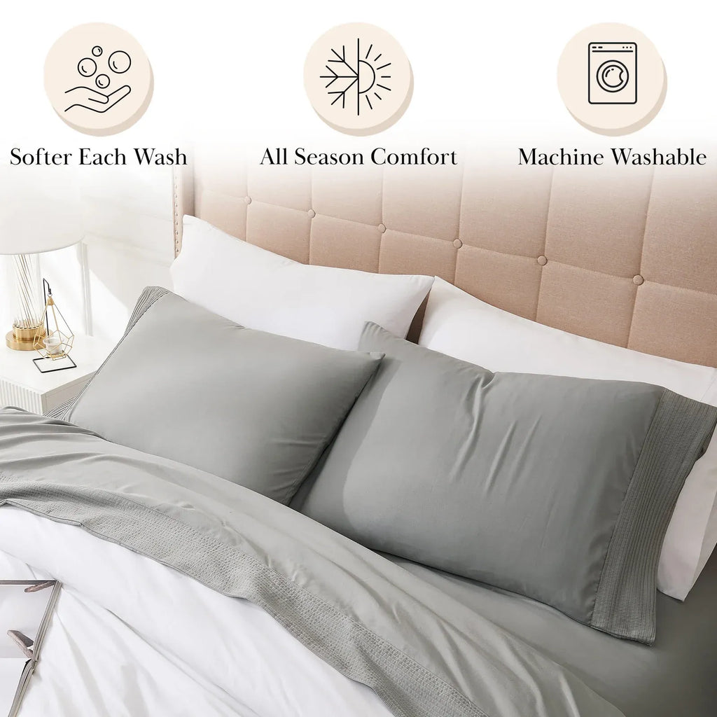 Pleated Microfiber Bed Sheet Set with 21-Inch Extra Deep Pockets for a Soft and Coordinated Bedroom