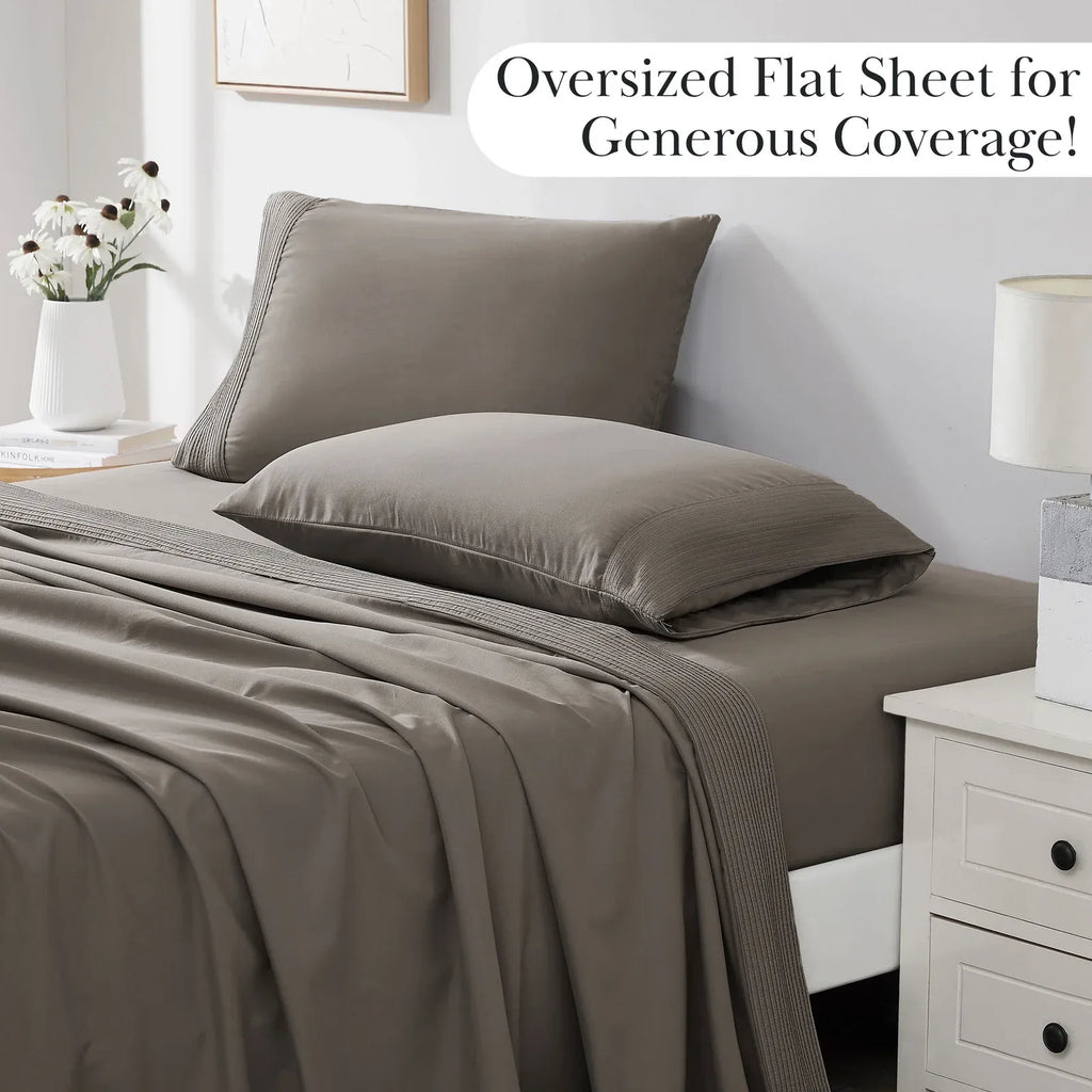 Pleated Microfiber Bed Sheet Set with 21-Inch Extra Deep Pockets for a Soft and Coordinated Bedroom