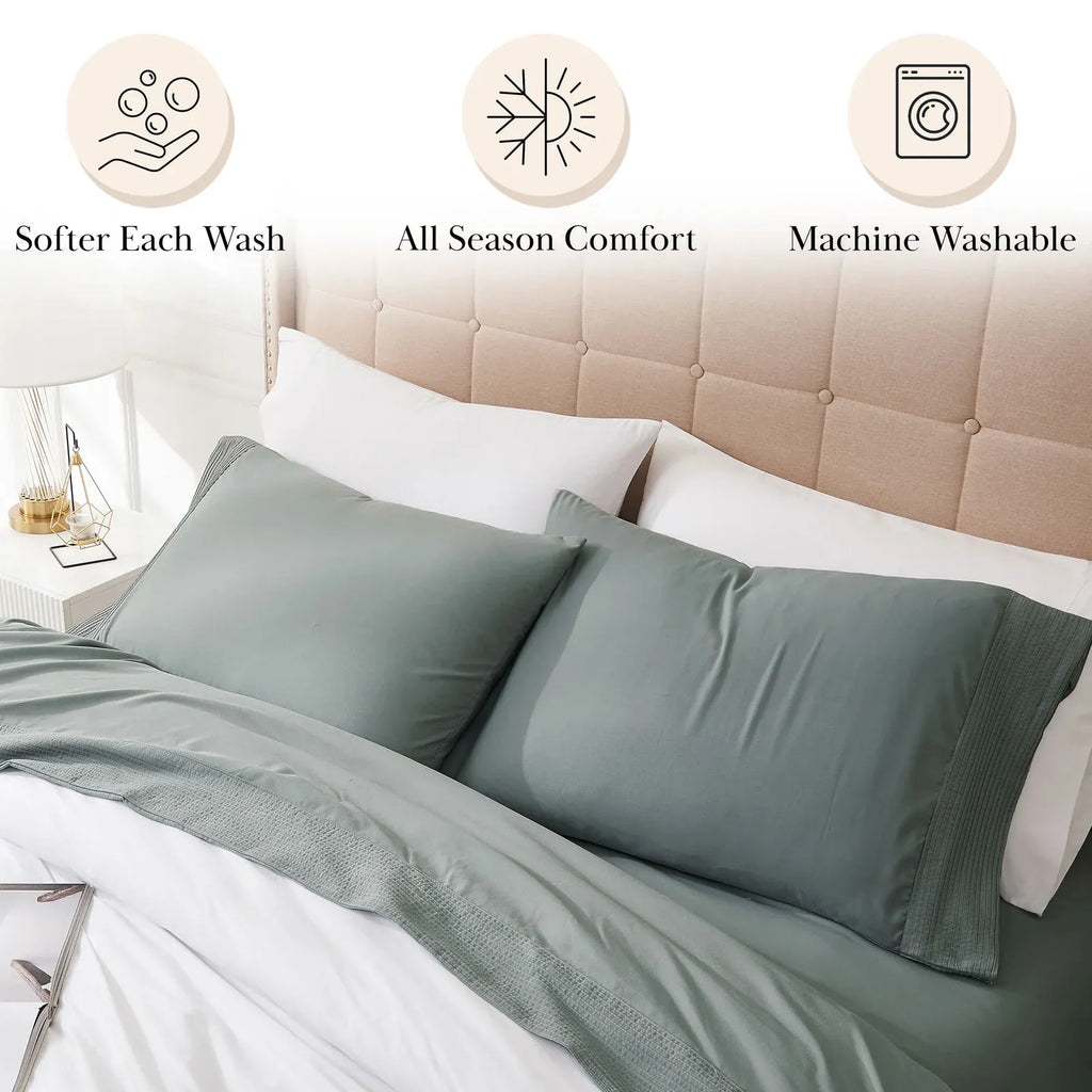 Pleated Microfiber Bed Sheet Set with 21-Inch Extra Deep Pockets for a Soft and Coordinated Bedroom