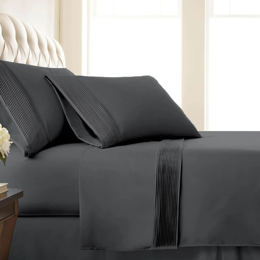 Pleated Microfiber Bed Sheet Set with 21-Inch Extra Deep Pockets for a Soft and Coordinated Bedroom — Slate / Twin