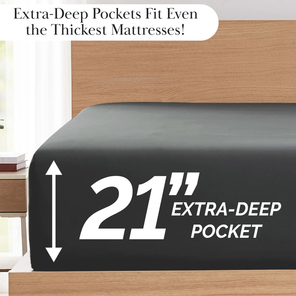Pleated Microfiber Bed Sheet Set with 21-Inch Extra Deep Pockets for a Soft and Coordinated Bedroom — Slate / California King