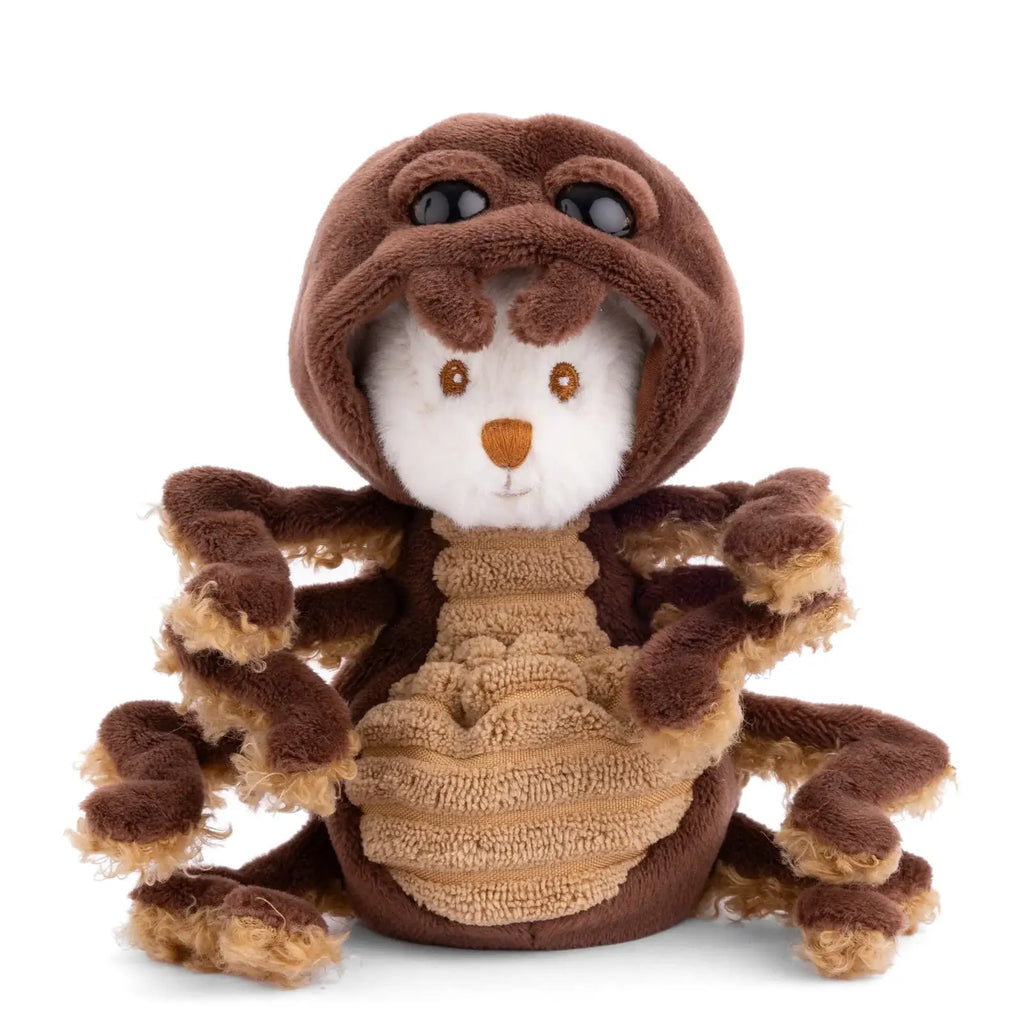 Plush Bear in a Soft Brown Spider Hoodie Featuring Spider Legs and a Web-Inspired Design for Imaginative Play