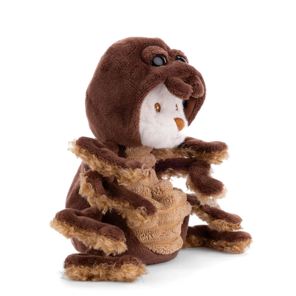 Plush Bear in a Soft Brown Spider Hoodie Featuring Spider Legs and a Web-Inspired Design for Imaginative Play