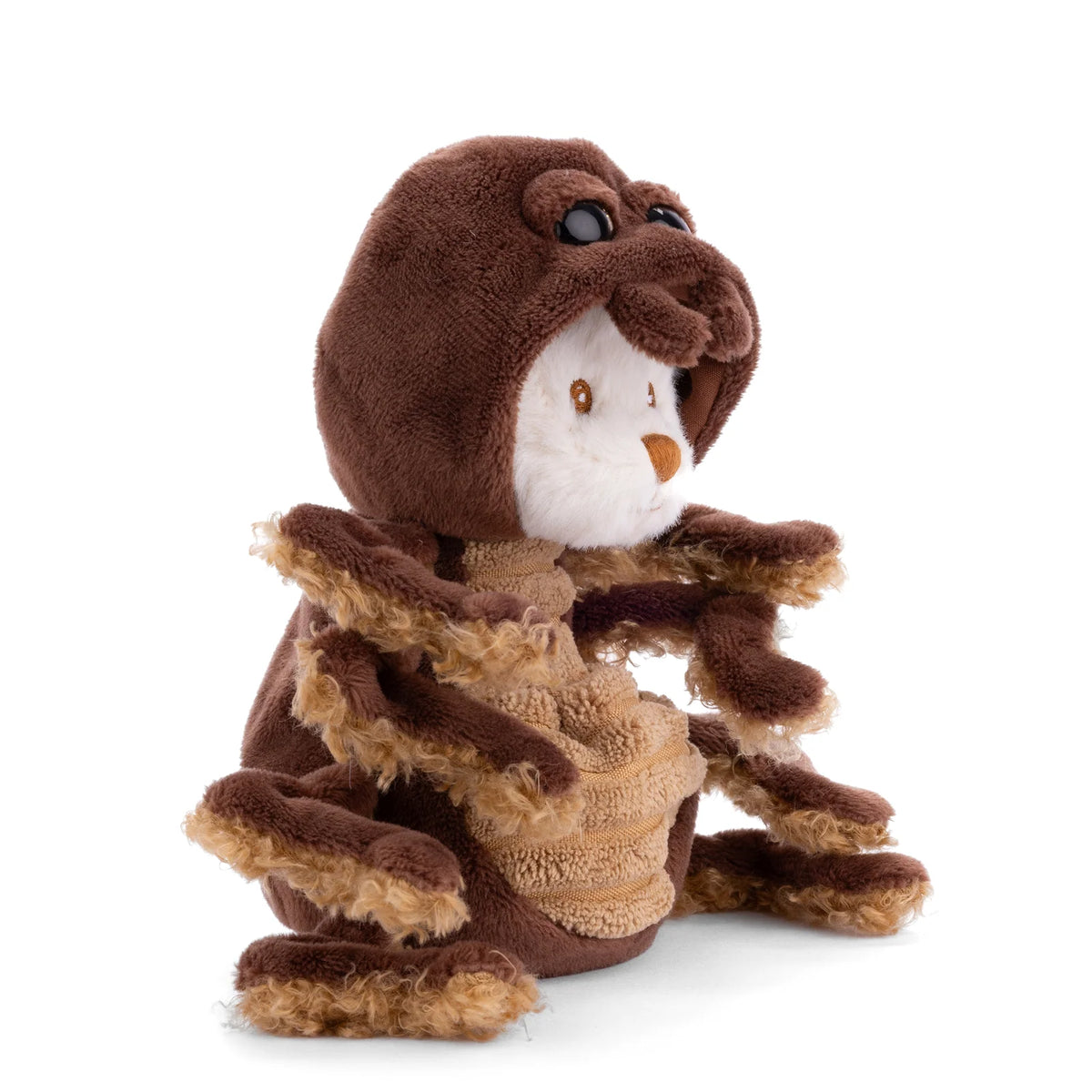 Plush Bear in a Soft Brown Spider Hoodie Featuring Spider Legs and a Web-Inspired Design for Imaginative Play