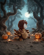 Plush Bear in a Soft Brown Spider Hoodie Featuring Spider Legs and a Web-Inspired Design for Imaginative Play