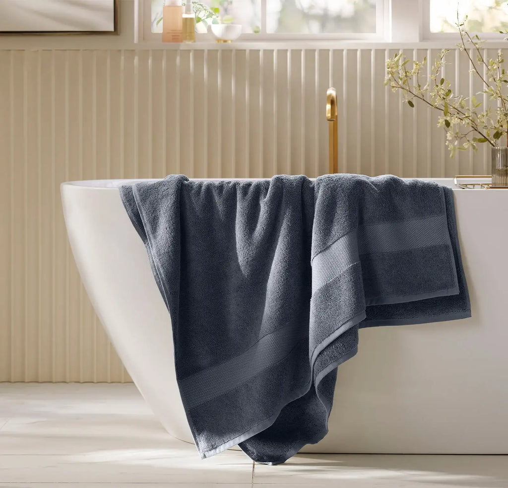 Plush Organic Cotton Bath Sheet in Mineral, Dense Velvety Soft Towel for Luxurious Everyday Bathing