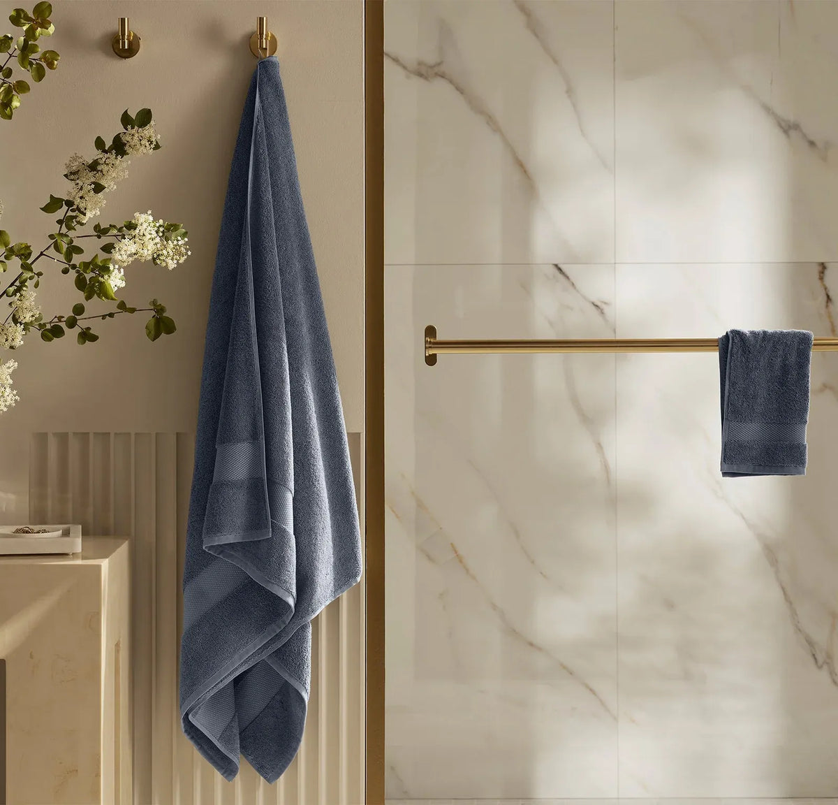 Plush Organic Cotton Bath Sheet in Mineral, Dense Velvety Soft Towel for Luxurious Everyday Bathing