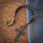 Pocket Rosary with Ebony Prayer Beads and an Antique Bronze Pardon Crucifix for Single-Decade Prayer