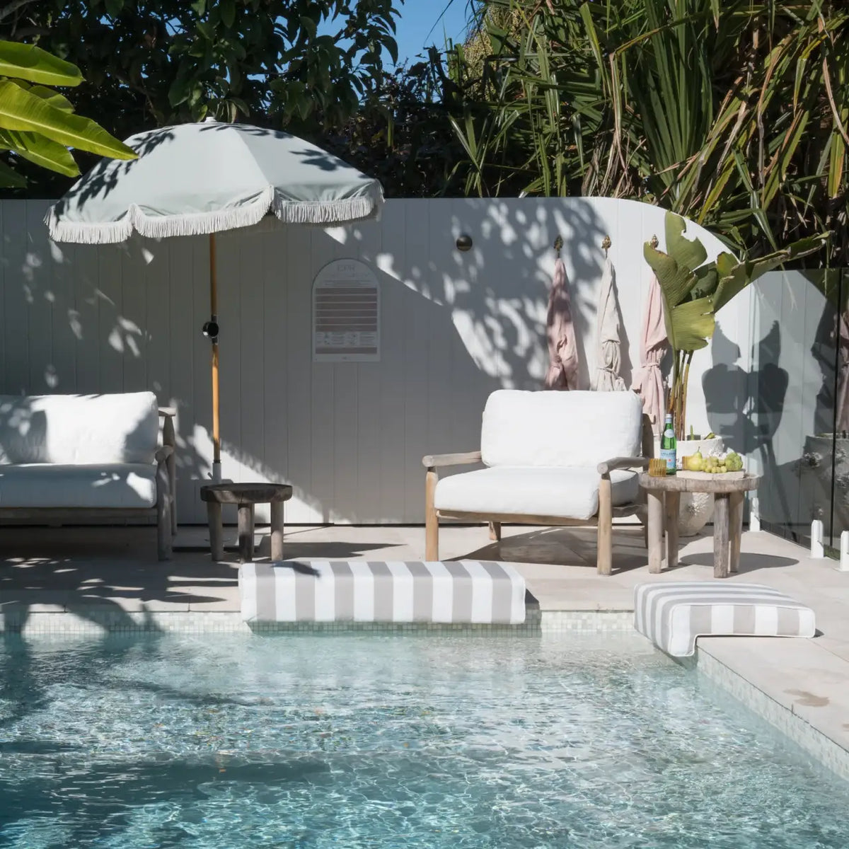 Poolside Cushion with UV-Resistant Olefin Fabric and Extra-Thick Foam for Comfortable Outdoor Seati — 22 x 47" / Beige Stripe