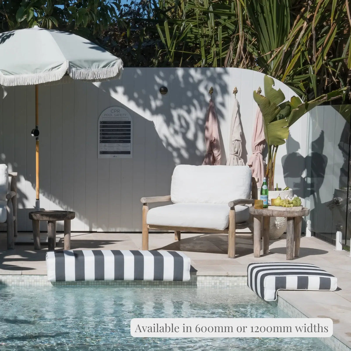 Poolside Cushion with UV-Resistant Olefin Fabric and Extra-Thick Fo — 22 x 24" / Charcoal Stripe / 22 x 47" / Charcoal Stripe