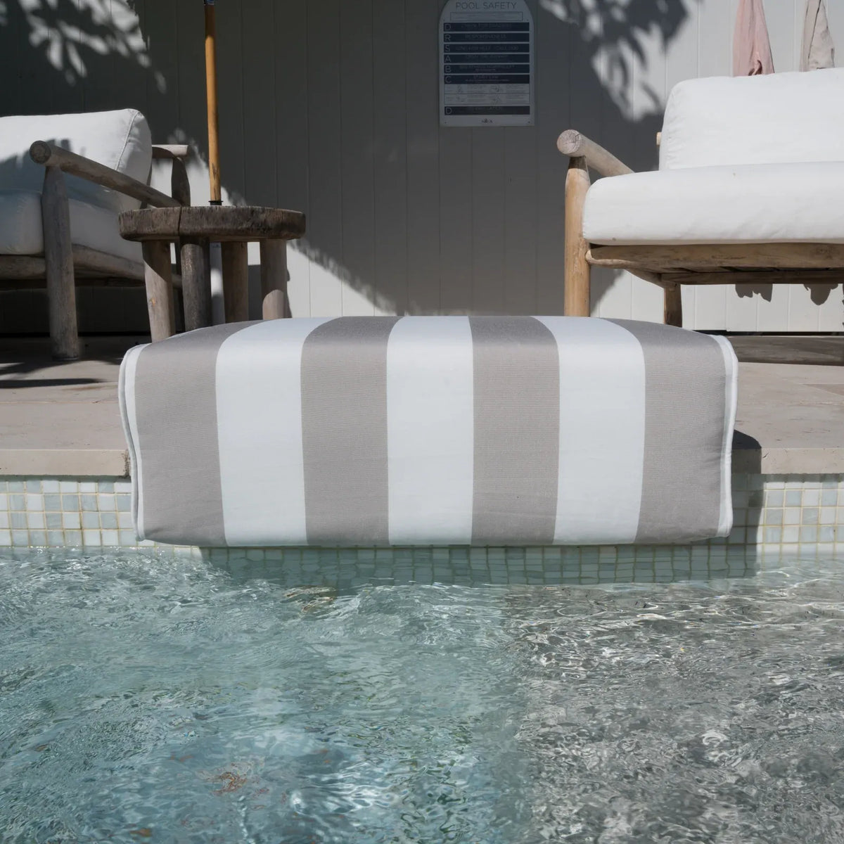 Poolside Cushion with UV-Resistant Olefin Fabric and Extra-Thick Foam for Comfortable Outdoor Seati — 22 x 24" / Beige Stripe