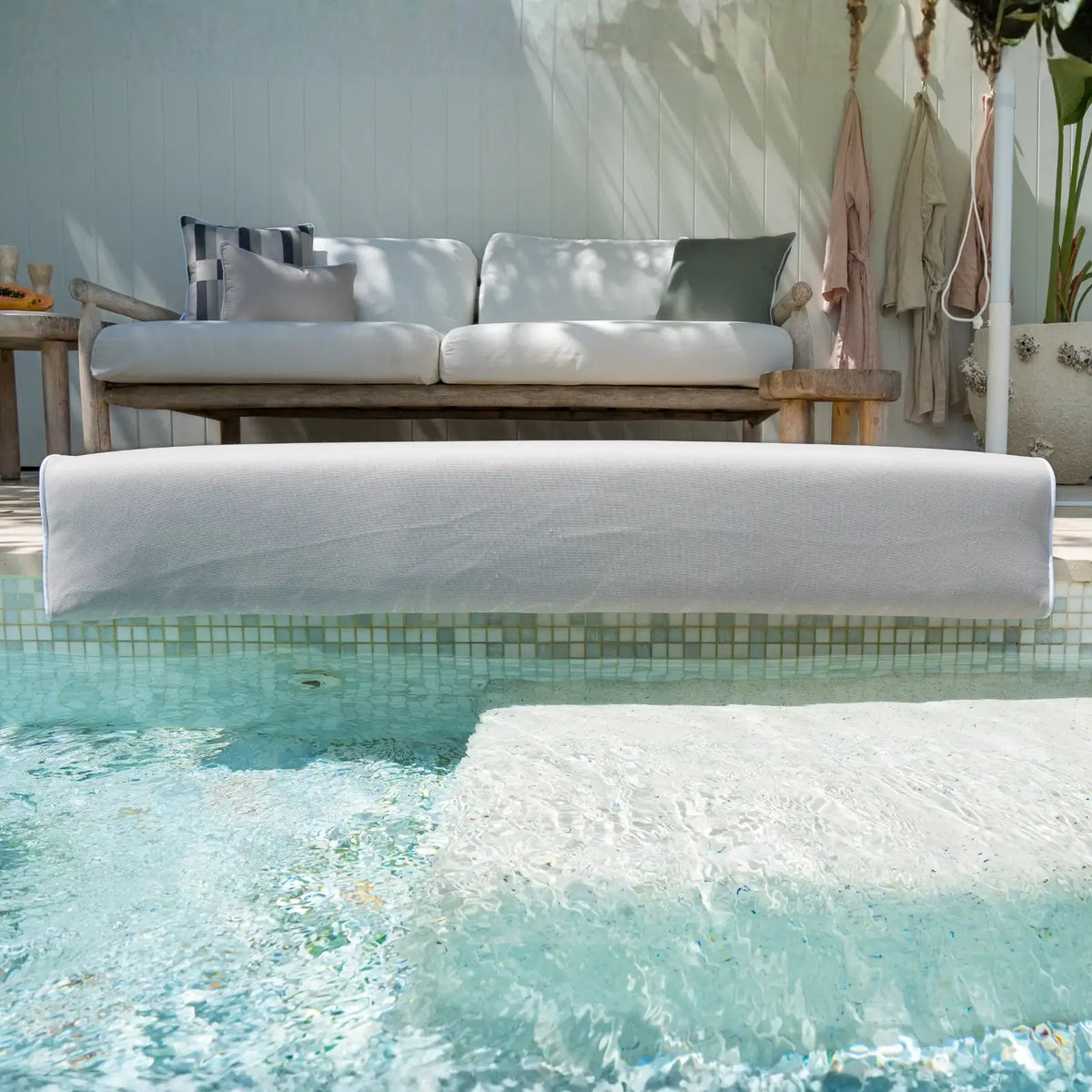 Poolside Cushion with UV-Resistant Olefin Fabric and Extra-Thick Foam for Comfortable Outdoor Seating — 22 x 47" / Natural