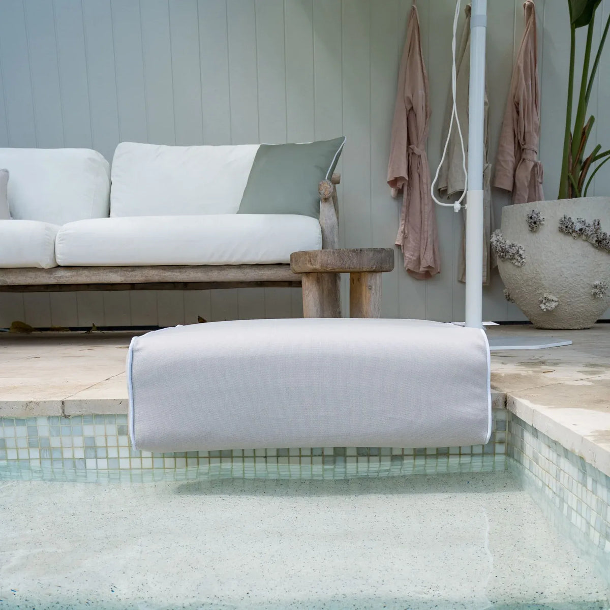 Poolside Cushion with UV-Resistant Olefin Fabric and Extra-Thick Foam for Comfortable Outdoor Seating — 22 x 24" / Natural