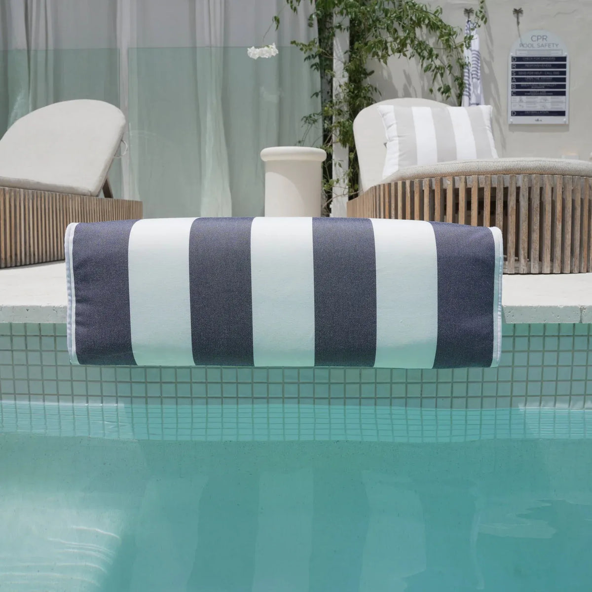 Poolside Cushion with UV-Resistant Olefin Fabric and Extra-Thick Foam for Comfortable Outdoor Seating — 22 x 24" / Navy