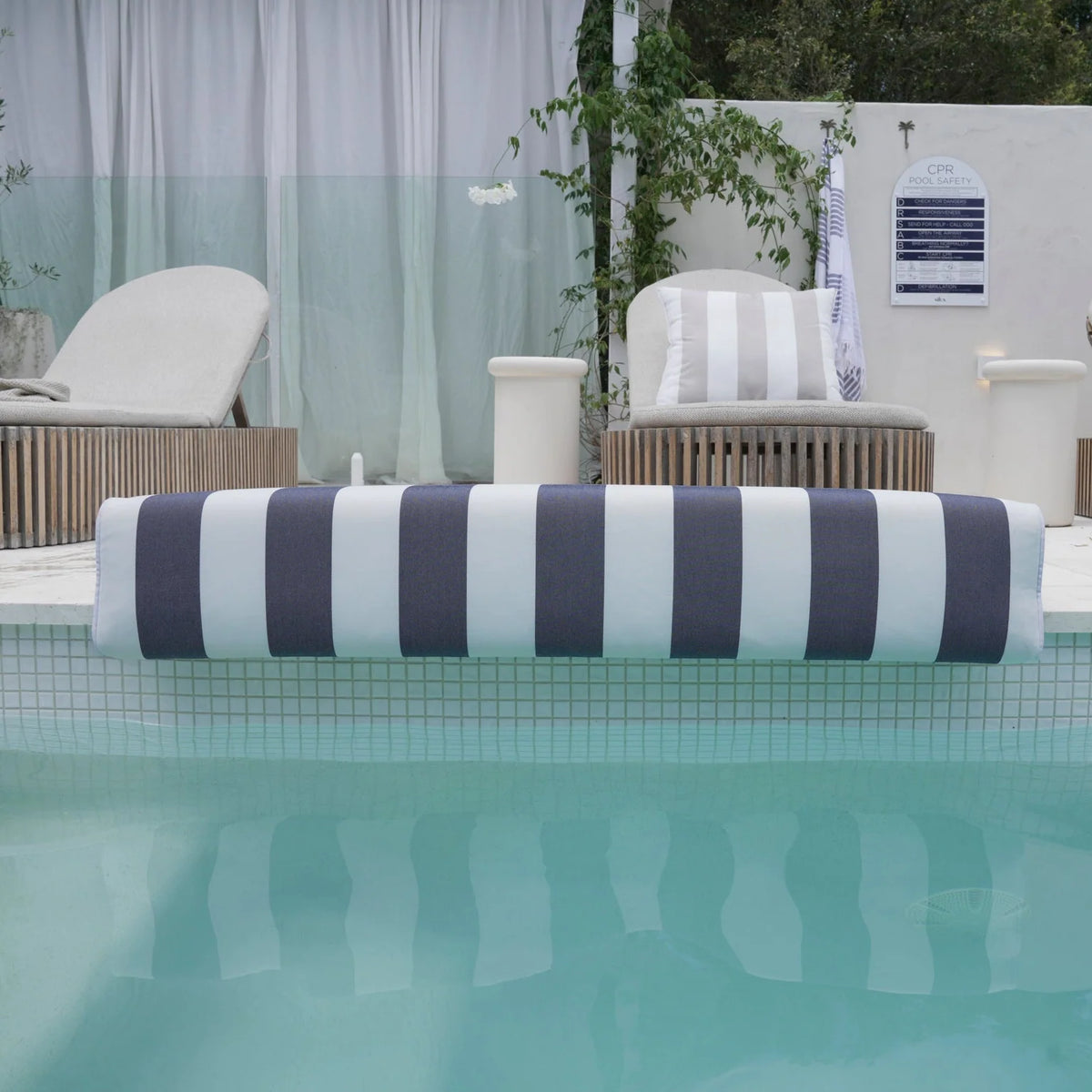 Poolside Cushion with UV-Resistant Olefin Fabric and Extra-Thick Foam for Comfortable Outdoor Seating — 22 x 47" / Navy