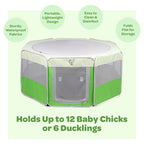 Pop-Up Chick Brooder Pen with Enclosed Octagon Design, Zippered Access and Flat-Folding Indoor Setup