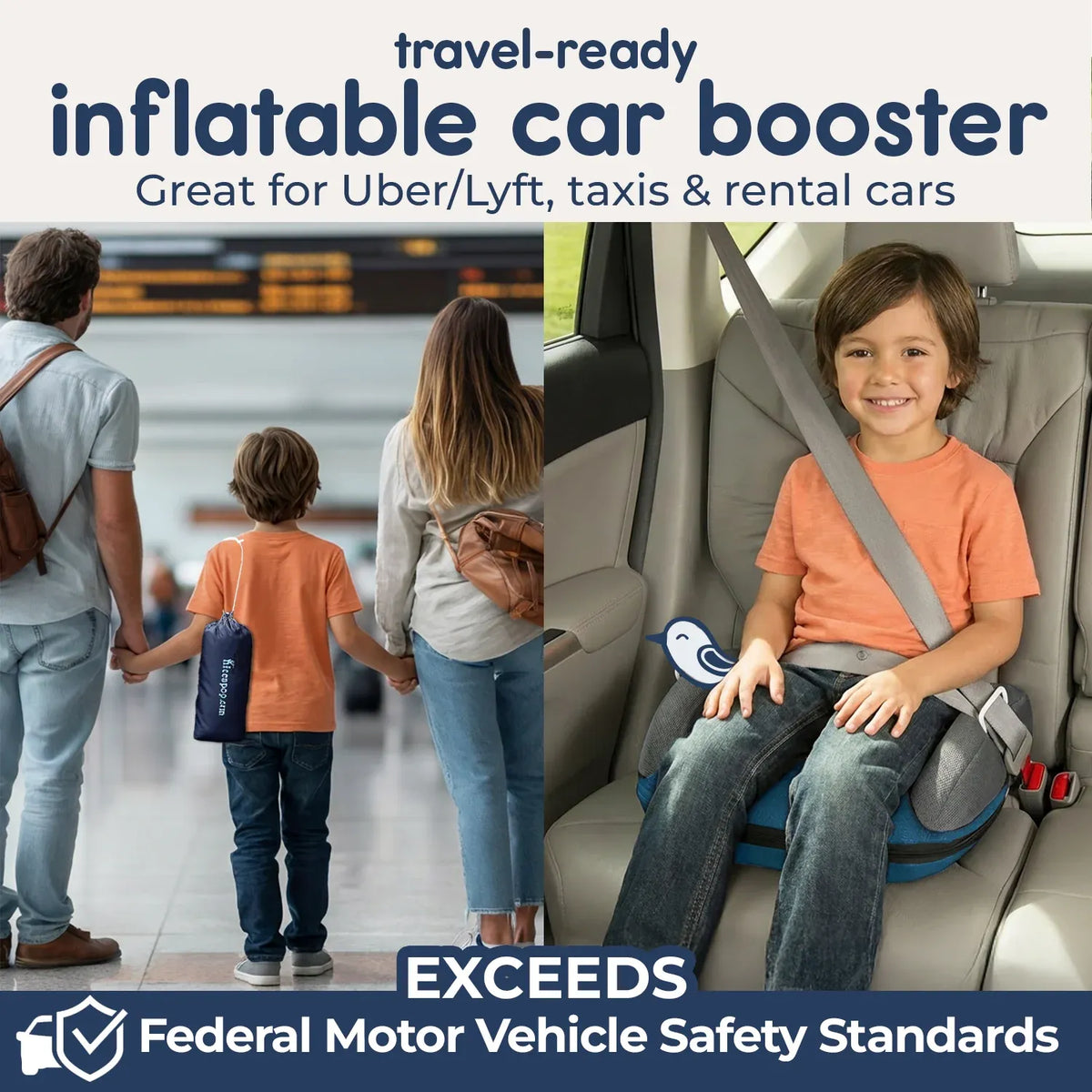 Portable Inflatable Booster Car Seat That Rolls into a Travel Bag