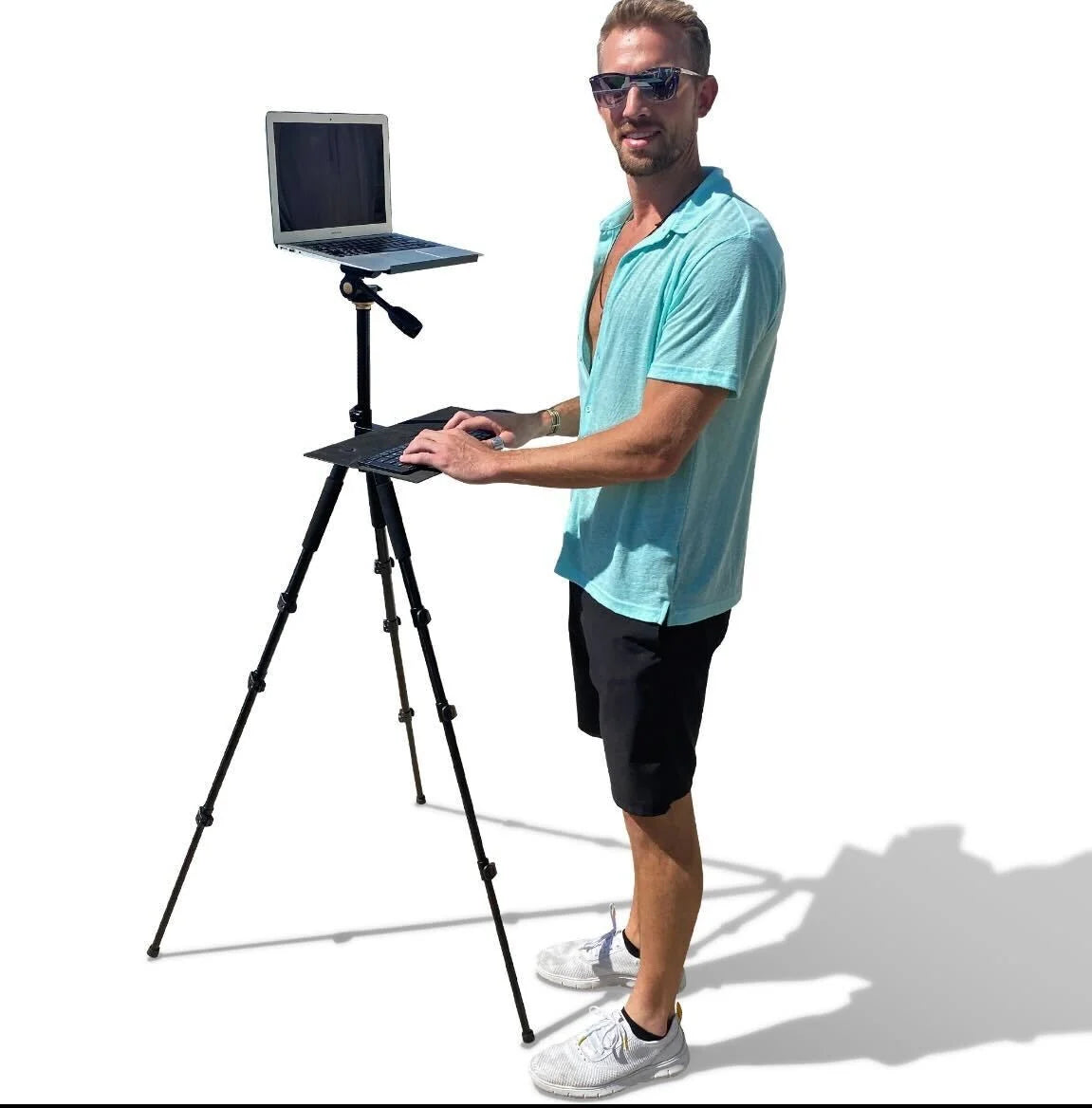 Portable Standing Desk with a Separate Keyboard Tray and Foldable Frame for Working in Small Spaces