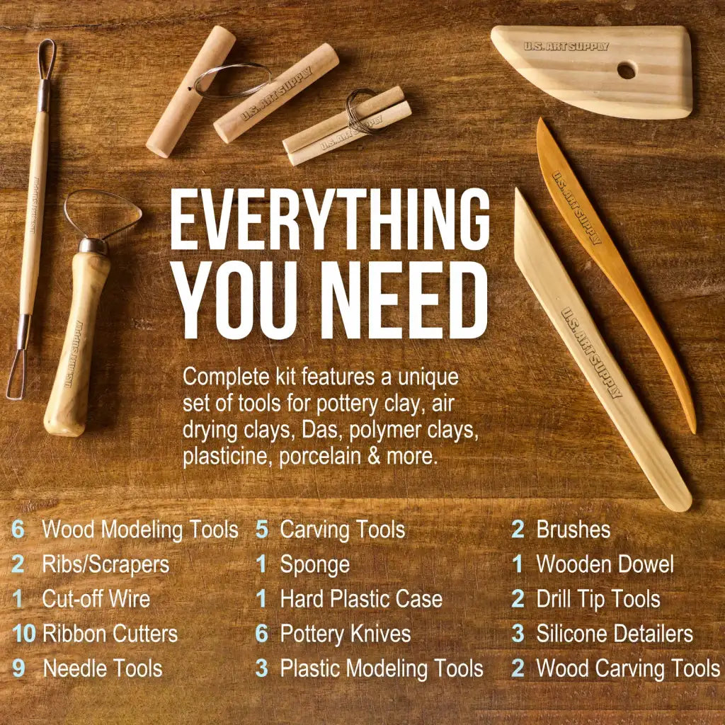 Pottery and Clay Sculpting Tool Set, 53 Pieces for Shaping and Surface Finishing, Includes Storage Case